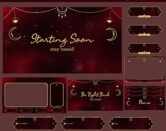Mystic Night Animated Stream-paket: För Twitch Overlay, YouTube, Kick, Facecam, Alerts, Vtuber Overlays