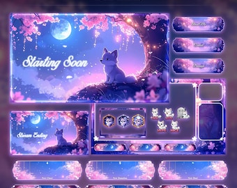 Sakura Dream wolf Overlay Animated Stream Package: Twitch, YouTube, Kick | wolf Overlays