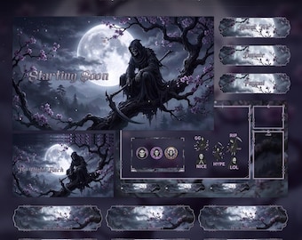 Mystic Moonlight Reaper Overlay Animated Stream Package: For Twitch, YouTube, Kick | Gothic Reaper overlays