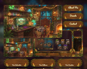Cozy Raccoon Overlay Animated Stream Package: Twitch, YouTube, Kick | Gaming Setup Overlays