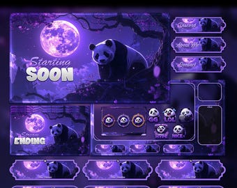 Moonlight Panda Animated Stream Package: For Twitch Overlay, YouTube, Kick | Panda overlays