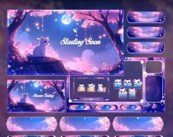 Sakura Dream Cat Overlay Animated Stream Package: Twitch, YouTube, Kick | Cat Overlays