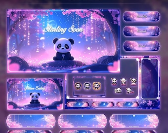 Sakura Dream Panda Overlay Animated Stream Package: Twitch, YouTube, Kick | Panda Overlays