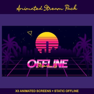 Sunset Synthwave Animated Stream-paket: För Twitch Overlay, YouTube, Kick, Facecam, Alerts, Retro Overlay bild 11