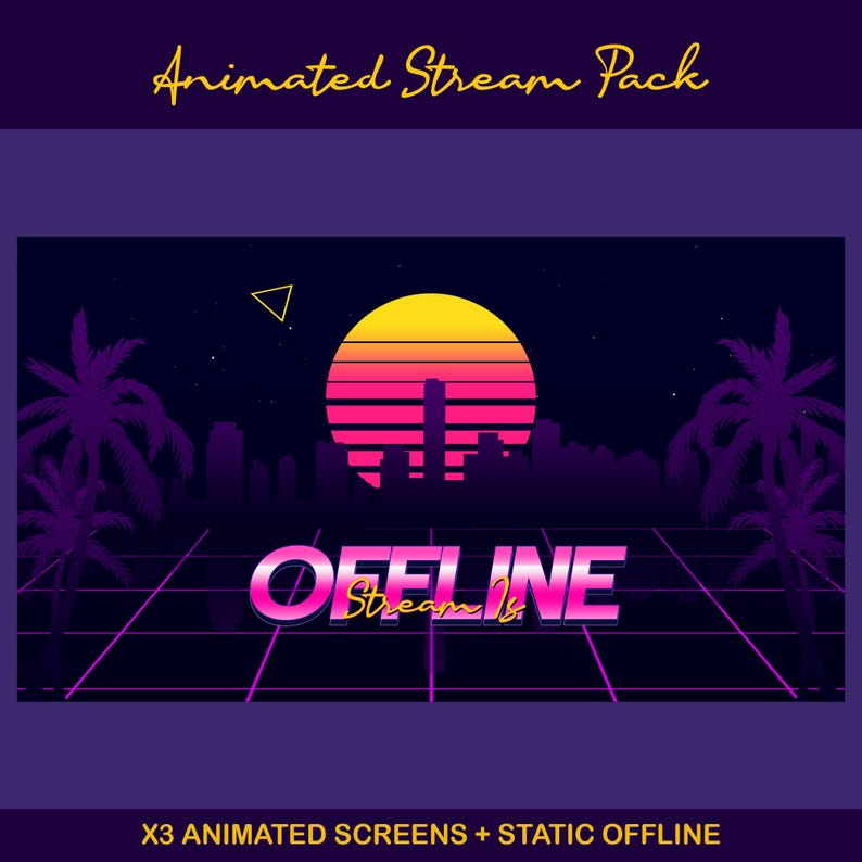 Sunset Synthwave Animated Stream-paket: För Twitch Overlay, YouTube, Kick, Facecam, Alerts, Retro Overlay bild 11