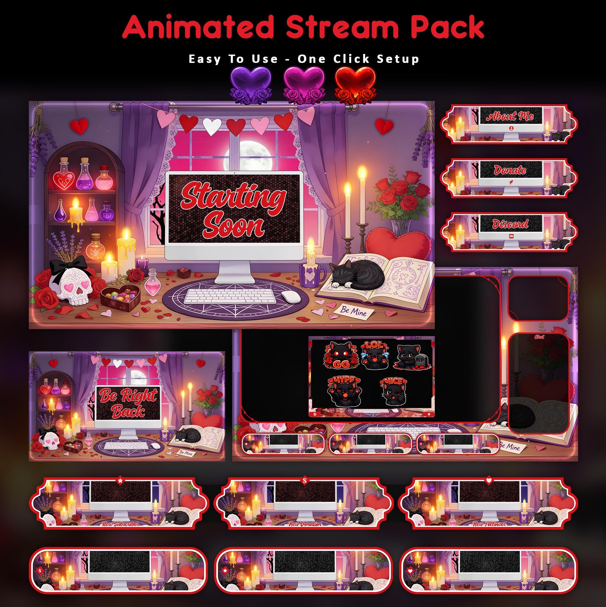 Cozy Cat Overlay Animated Stream Package: Twitch , YouTube, Kick | Cat Overlays - animated preview