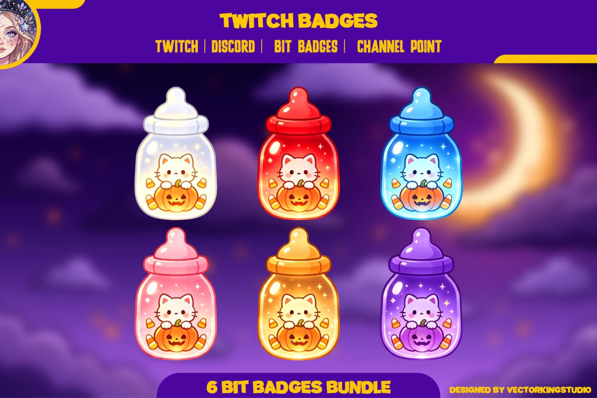 Baby Bottle Cat Badges, Twitch, Discord | halloween Badges | Spooky Sub Bits & Channel Point - animated preview