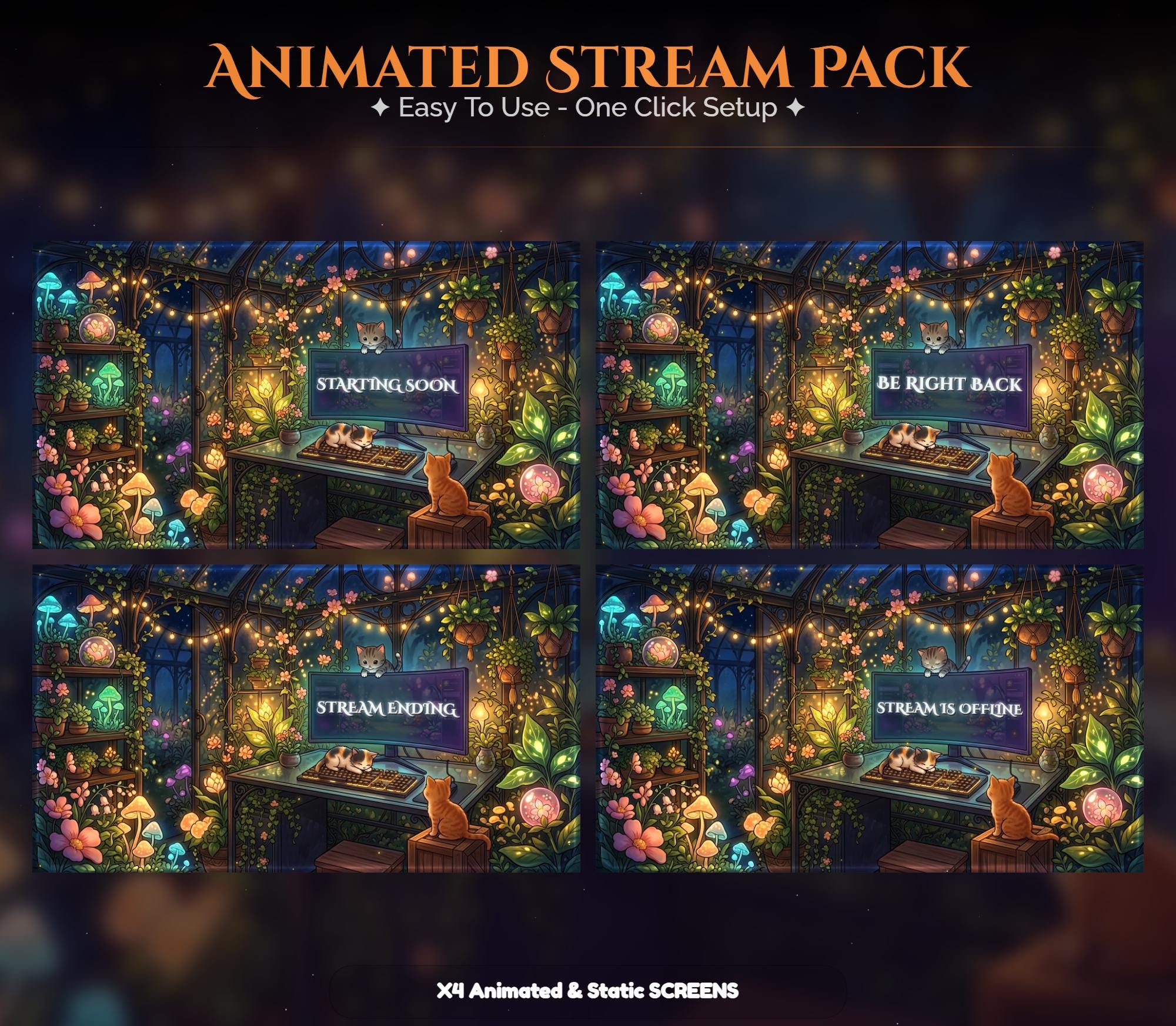 Cozy Magic Cat Overlay Animated Stream Package: Twitch, YouTube, Kick | Gaming Setup Overlays - animated preview