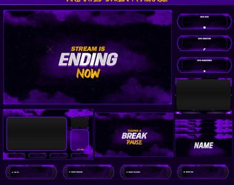 Violet Clouds Animated Stream Package: For Twitch Overlay, YouTube, Kick, Facecam, Alerts, Stream Overlays