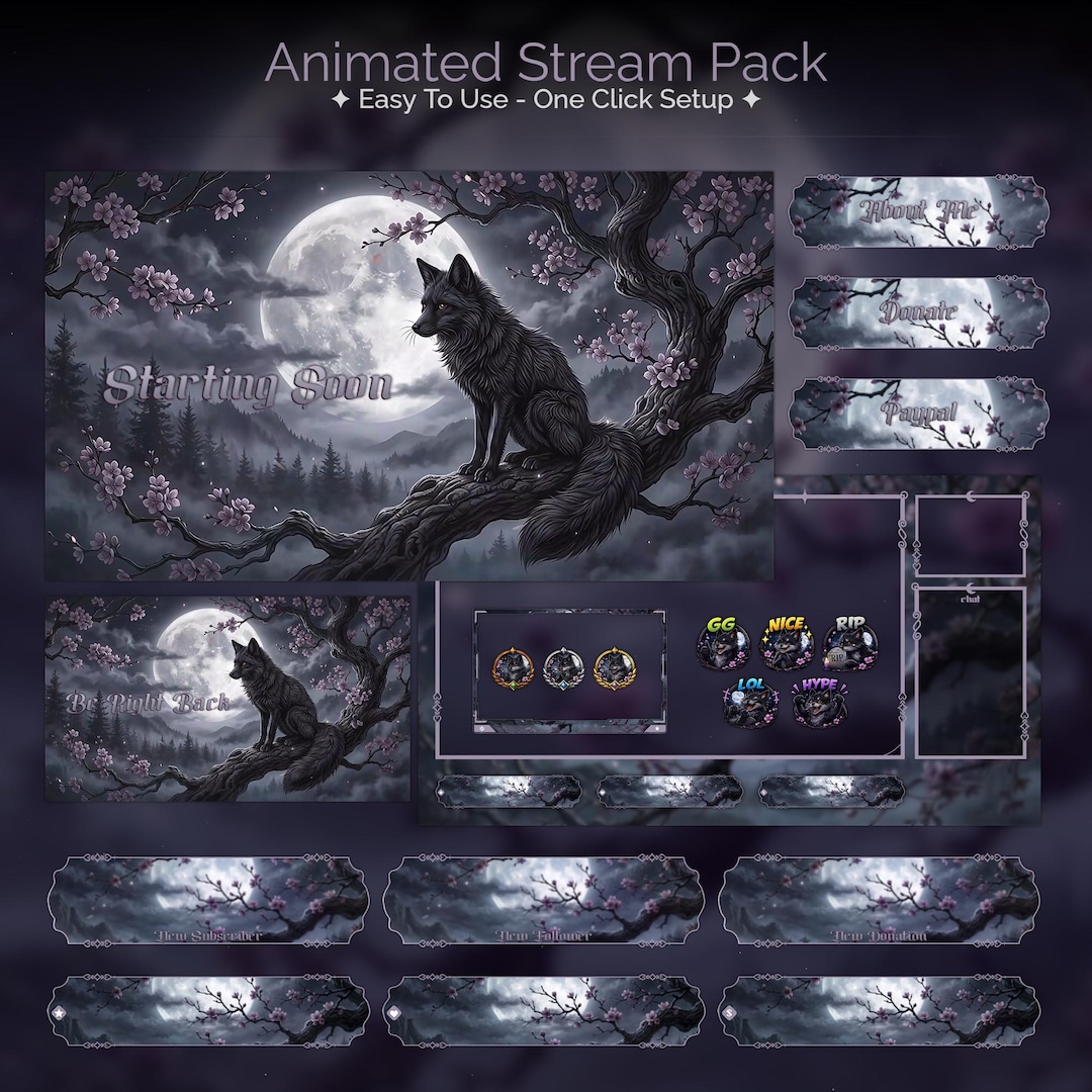 Mystic Moonlight Fox Overlay Animated Stream Package: for Twitch ...