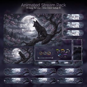 Mystic Moonlight Fox Overlay Animated Stream Package: For Twitch, YouTube, Kick | Gothic Fox overlays