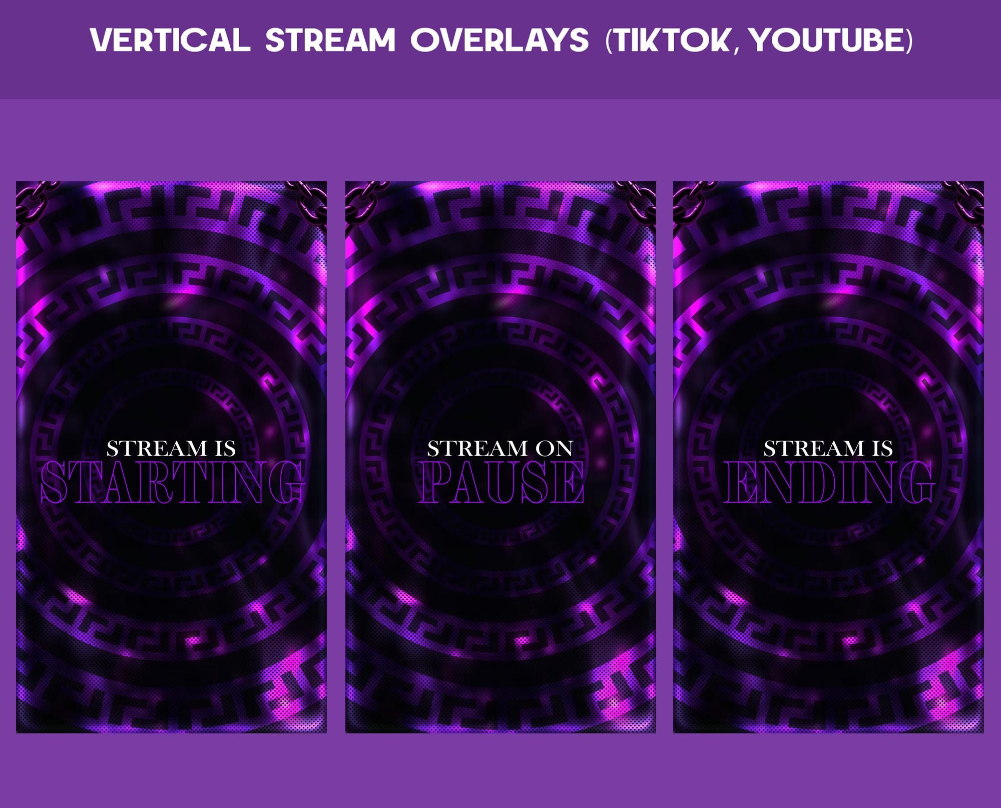 Purple Chains Animated TikTok Stream Overlay Package, TikTok Overlays (Digital Download) - animated preview