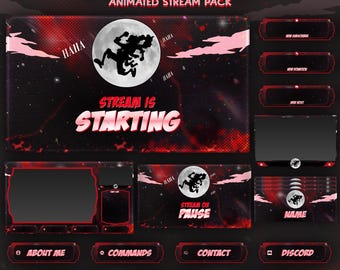 Red Moonrise Gear Animated Stream Package: For Twitch Overlay, YouTube, Kick, Facecam, Anime Overlay