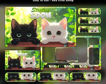 Paquete de transmisión animada con superposiciones de gatos acogedores: para Twitch, YouTube, Kick / Superposiciones de gatos