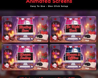Pantallas de Twitch de San Valentín / Paquete de superposiciones románticas / Superposiciones de gatos de San Valentín para streamers / Día de San Valentín