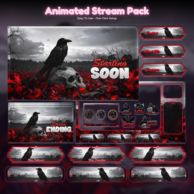 Custom commission overlay screen 3 - animated Twitch stream package by VectorKingStudio