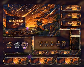 Starry Wizard Cat Overlay Animated Stream Package: Twitch, YouTube, Kick | Golden | Star | Cloud | Sky | Magic Cat Overlays