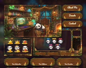 Cozy Panda Overlay Animated Stream Package: Twitch, YouTube, Kick | Gaming Setup Overlays
