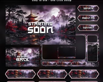 Samurai Moon Animated Stream Package: For Twitch Overlay, YouTube, Kick | Japanese Overlays