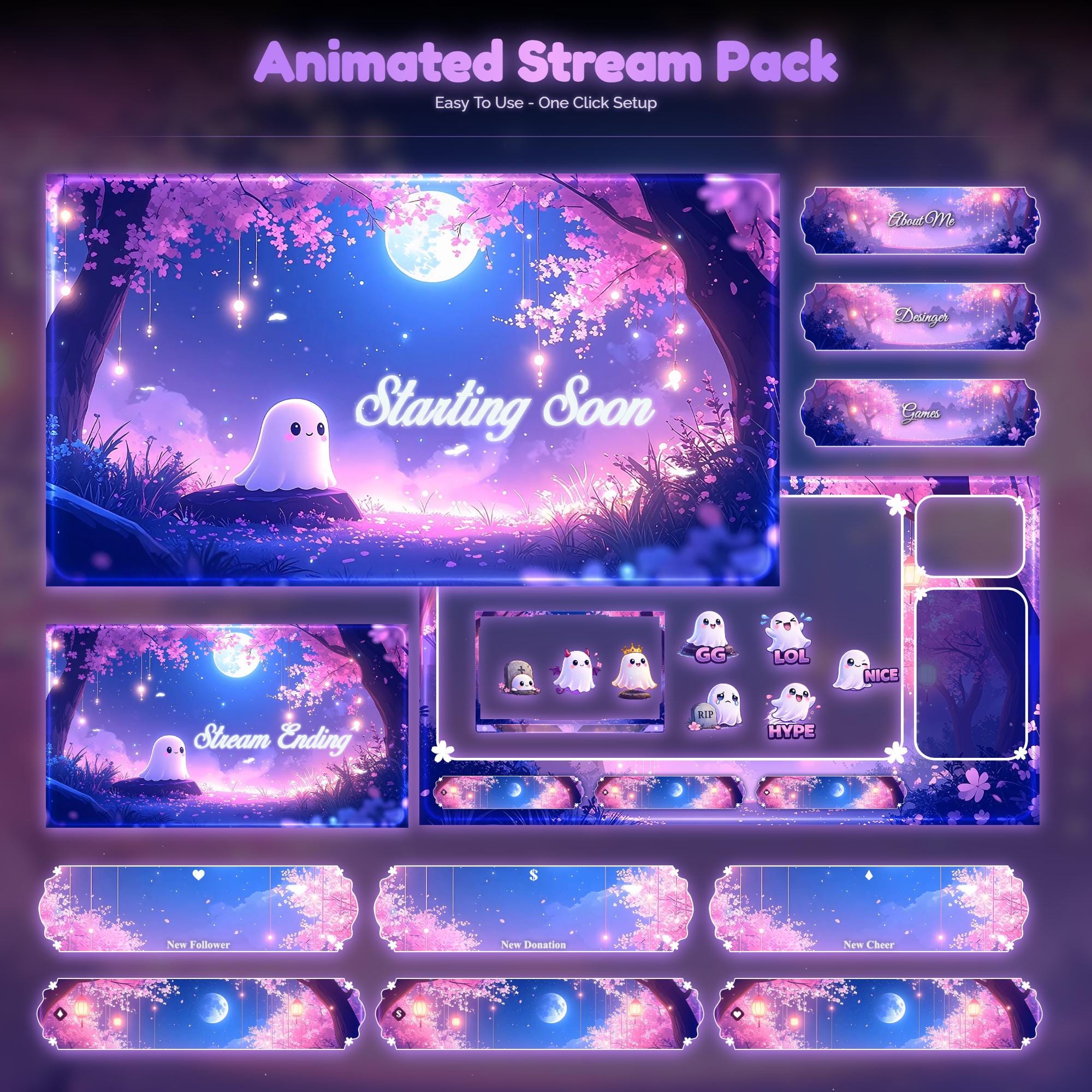 Sakura Dream Ghost Overlay Animated Stream Package: Twitch, YouTube, Kick | Ghost Overlays - animated preview