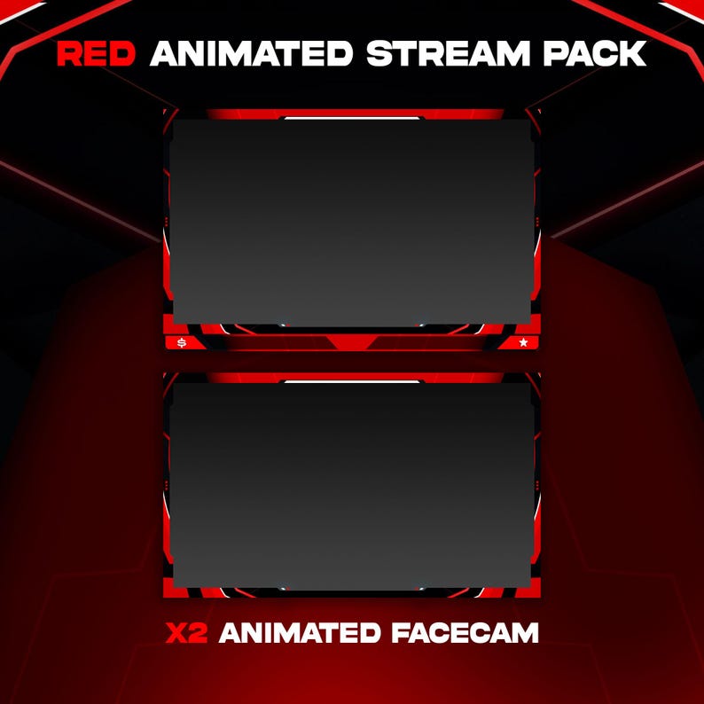 Red Animated Stream Package: for Twitch Overlay, Youtube, Kick, Facecam ...