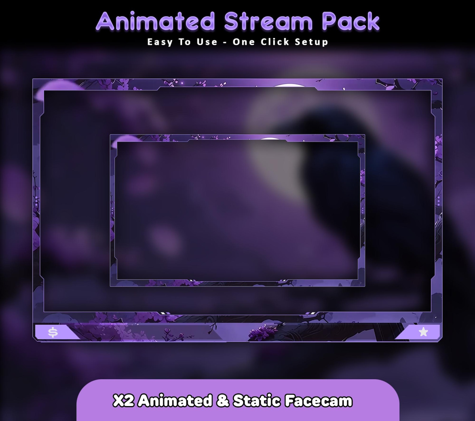 Moonlight Raven Animated Stream Package: for Twitch Overlay, Youtube ...
