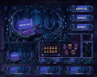 Midnight Magic Cat Overlay Animated Stream Package: Twitch, YouTube, Kick | Gaming Setup Overlays