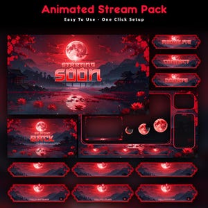 Paket med animerat stream-program från Red Moon Samurai: För Twitch Overlay, YouTube, Kick | Sakura Overlays