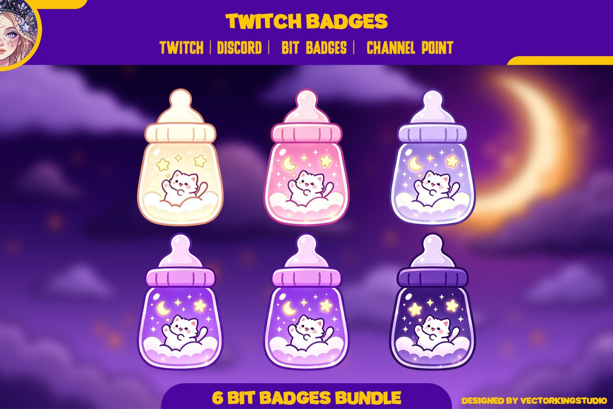 Cat Bottle Charms Twitch Badges, Discord | twitch emotes | Gothic Cats Sub Bits & Channel Point - animated preview