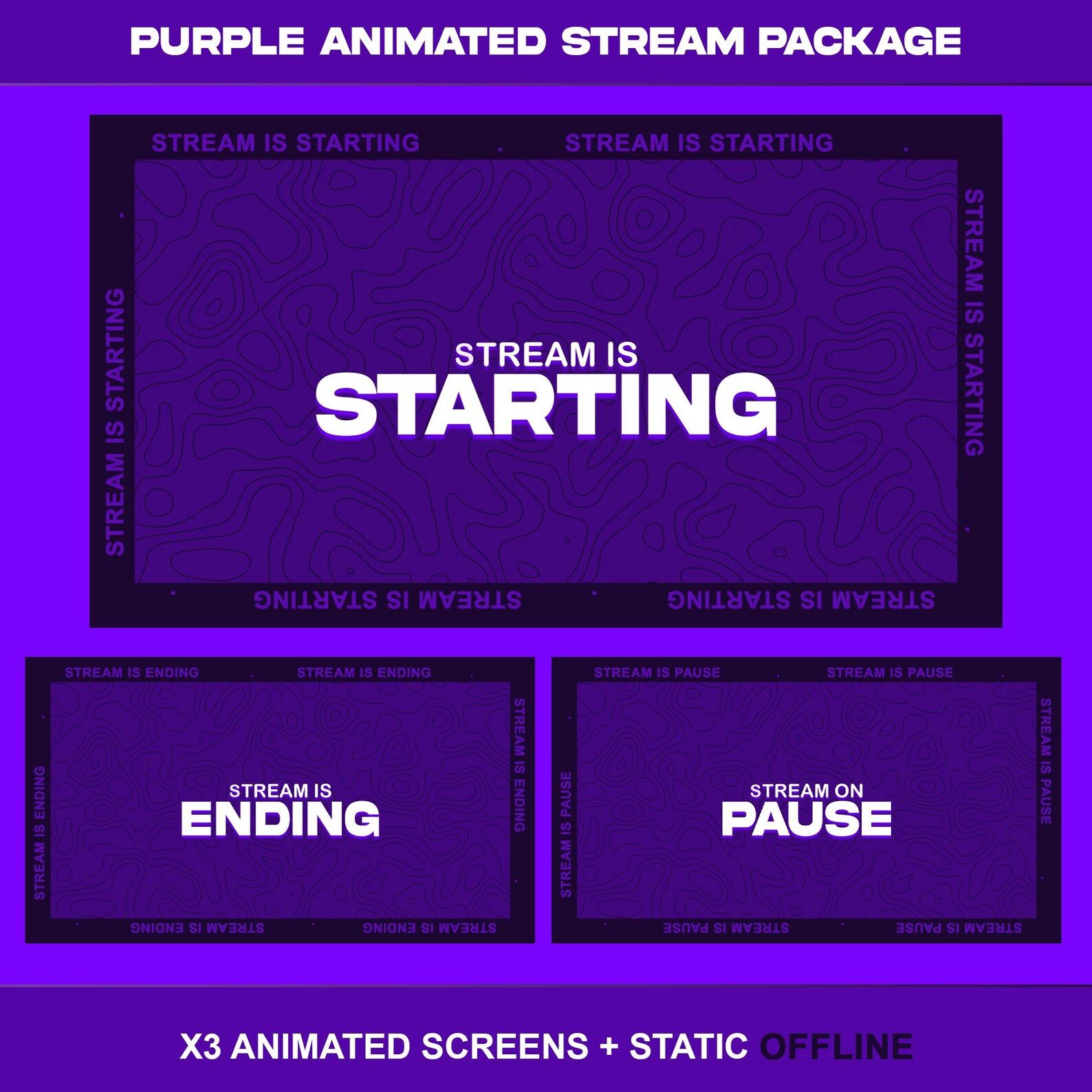 Side Stream Purple Color Animated Purple Stream Package: for Twitch Overlay, Youtube, Kick ...