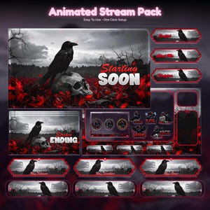 Dark Gothic Raven Animated Stream Package: For Twitch Overlay, YouTube, Kick | Crow twitch overlays