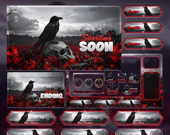 Dark Gothic Raven Animated Stream Package: For Twitch Overlay, YouTube, Kick | Crow twitch overlays
