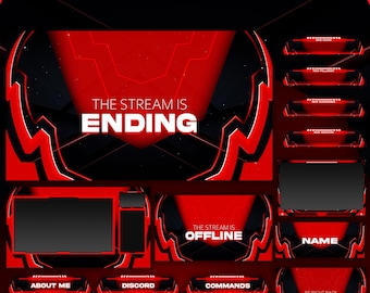 Red Animated Stream Package: For Twitch Overlay, YouTube, Kick, Facecam, Panels, Alerts, Stream Overlays