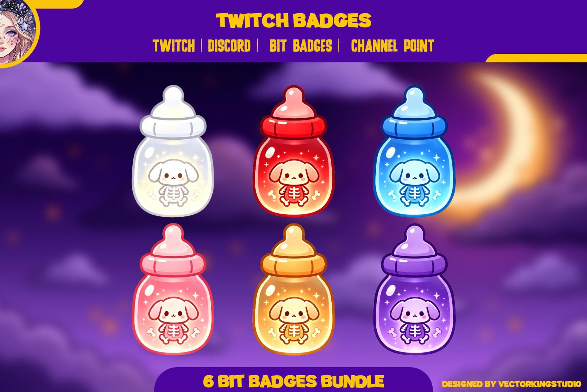 Pup Baby Bottle Twitch Badges, Discord | halloween emotes | Dog Spooky Sub Bits & Channel Point - animated preview