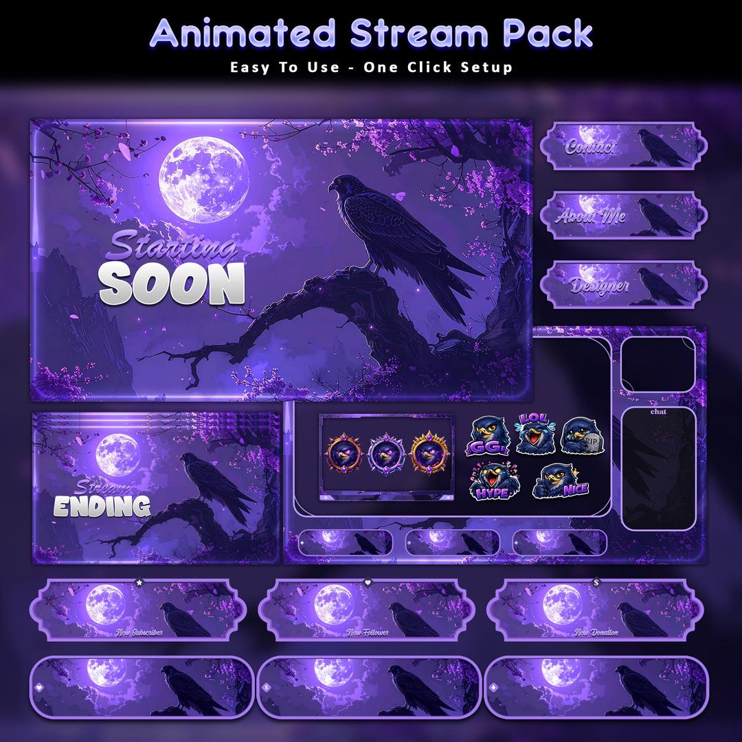 Moonlight Falcon Animated Stream Package: for Twitch Overlay, Youtube ...