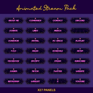 Sunset Synthwave Animated Stream-paket: För Twitch Overlay, YouTube, Kick, Facecam, Alerts, Retro Overlay bild 3