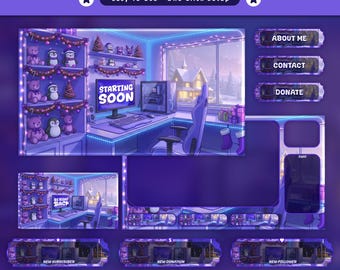 Paquete de transmisión animada navideña acogedora: para superposiciones de Twitch, YouTube, Kick, Facecam y Navidad