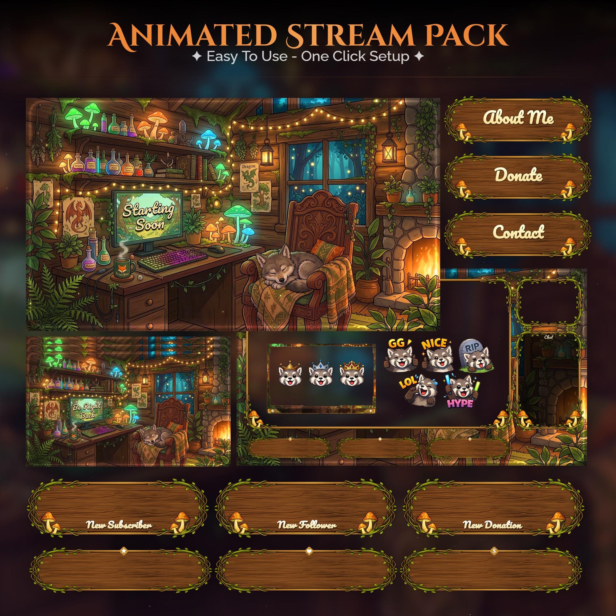 Cozy Wolf Overlay Animated Stream Package: Twitch, YouTube, Kick | Gaming Setup Overlays - animated preview