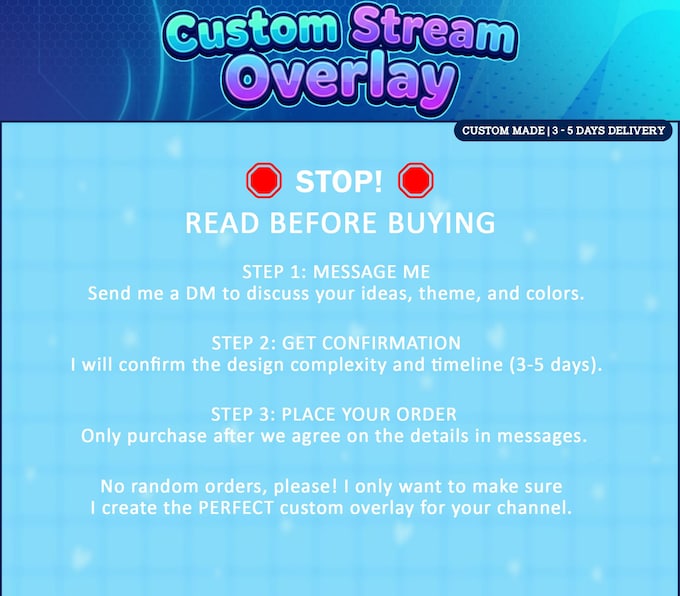 Custom commission overlay screen 2 - animated Twitch stream package by VectorKingStudio