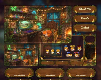 Cozy Fox Overlay Animated Stream Package: Twitch, YouTube, Kick | Gaming Setup Overlays