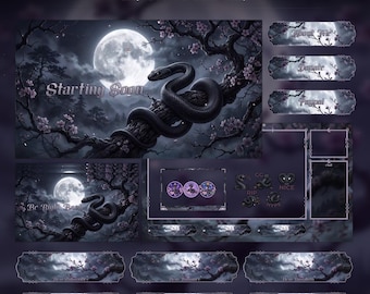 Mystic Moonlight Snake Overlay Animated Stream Package: For Twitch, YouTube, Kick | Gothic Snake overlays