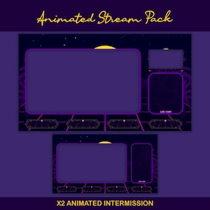 Sunset Synthwave Animated Stream-paket: För Twitch Overlay, YouTube, Kick, Facecam, Alerts, Retro Overlay bild 4