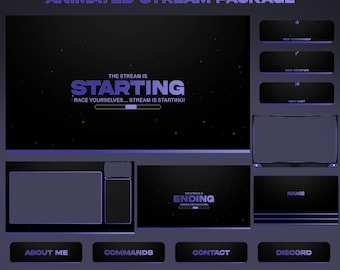 Mörklila animerat strömpaket: För Twitch Overlay, YouTube, Kick, Facecam, aviseringar, strömöverlägg