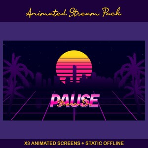 Sunset Synthwave Animated Stream-paket: För Twitch Overlay, YouTube, Kick, Facecam, Alerts, Retro Overlay bild 10