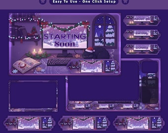 Paquete de transmisiones animadas de nieve navideña: para Twitch, YouTube, Kick, Facecam, superposiciones navideñas
