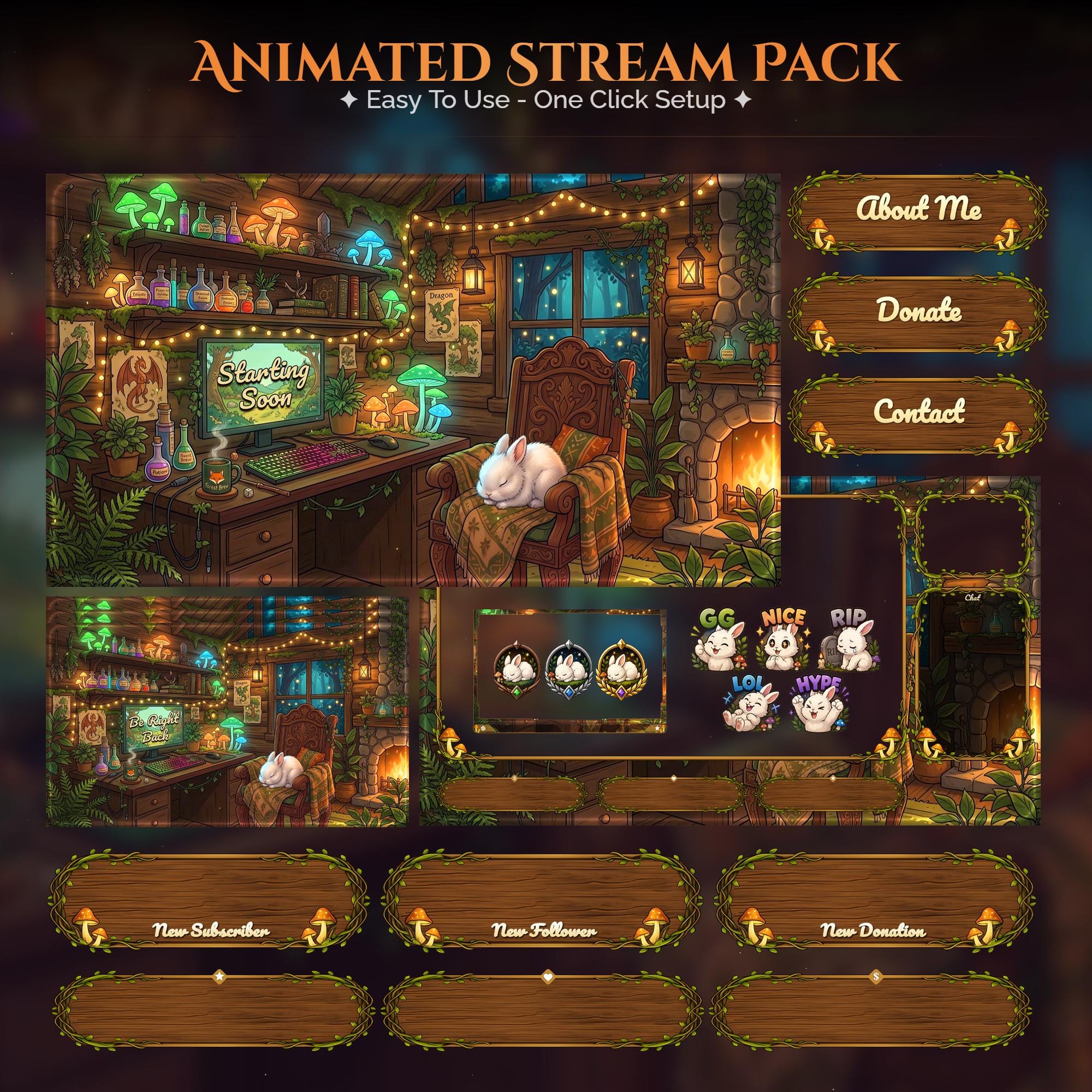 Cozy Bunny Overlay Animated Stream Package: Twitch, YouTube, Kick | Gaming Setup Overlays - animated preview