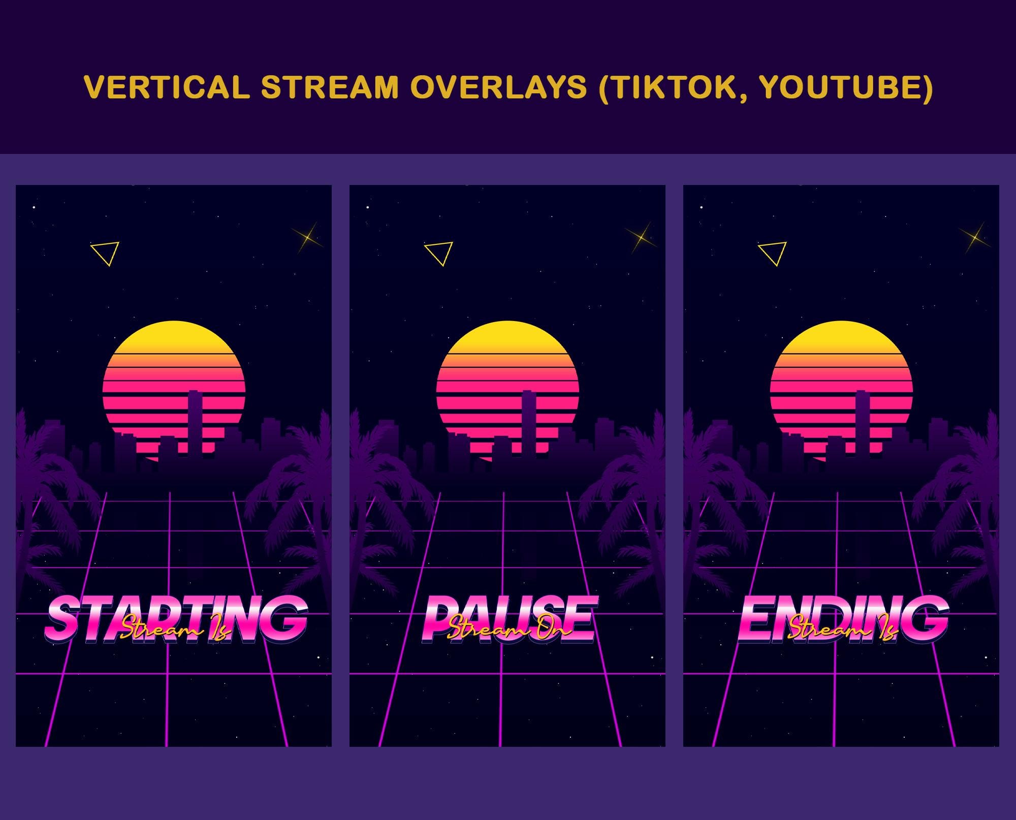 Sunset Synthwave Animated TikTok Stream Overlay Package, TikTok Overlays (Digital Download) - animated preview