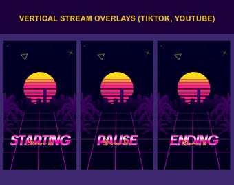 Pacote de sobreposições animadas Sunset Synthwave para transmissões do TikTok, sobreposições para TikTok (download digital)