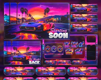 Retro Drive Overlay Animated Stream Package: Twitch Overlay, YouTube, Kick | Neon Overlays