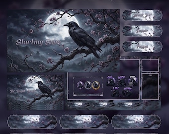 Mystic Moonlight Raven Overlay Animated Stream Package: For Twitch, YouTube, Kick | Gothic Crow overlays